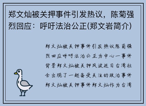 郑文灿被关押事件引发热议，陈菊强烈回应：呼吁法治公正(郑文岩简介)